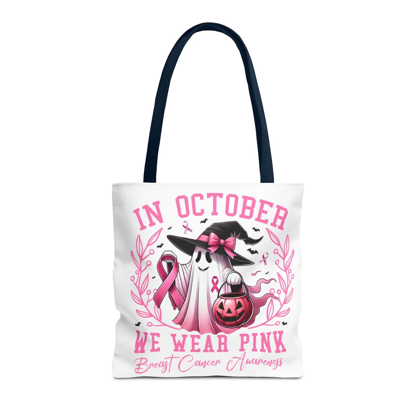 🎀 In October We Wear Pink Tote Bag – Breast Cancer Awareness with Spooky Charm 🎃
