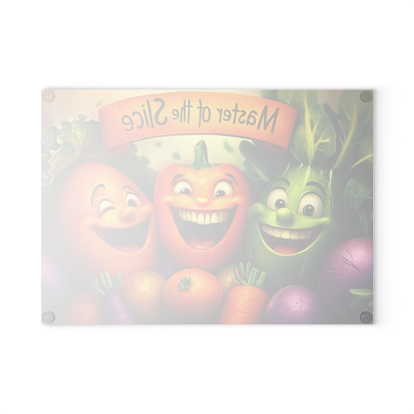 Tabla de cortar de vidrio “Maestra del Corte” – Humor de cocina de verduras que ríen 😄🍅