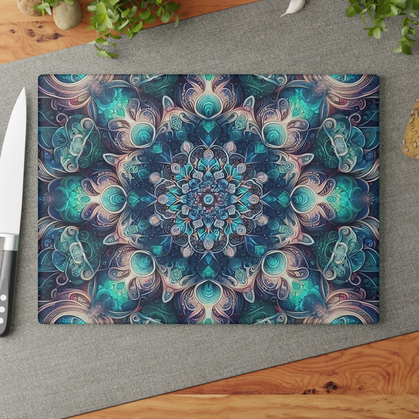 Tabla de cortar de vidrio templado con arte abstracto | Decoración de cocina moderna | Pieza de exhibición artística