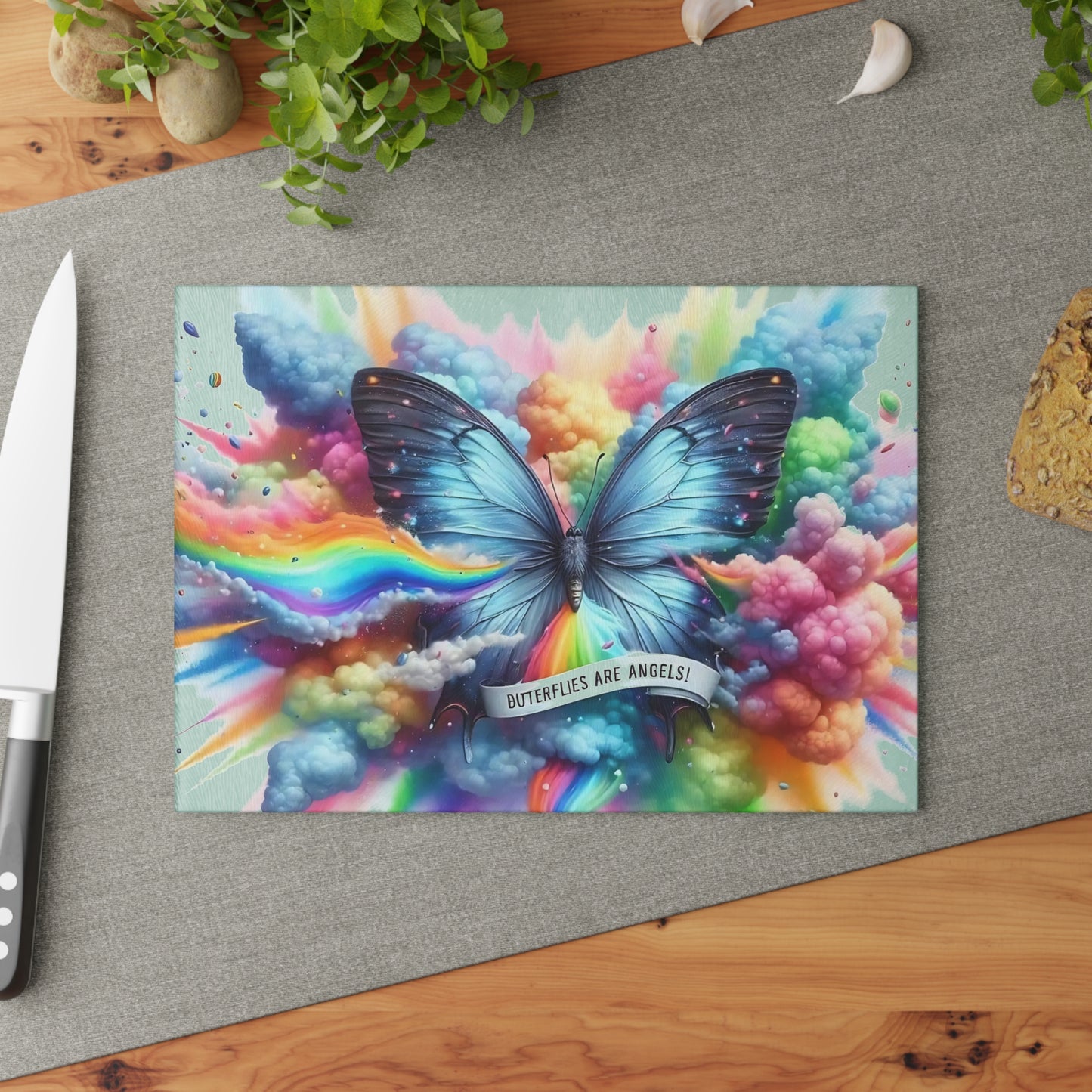 🦋🌈 Butterflies Are Angels Cutting Board – Vibrant Tribute with Heavenly Color Bursts