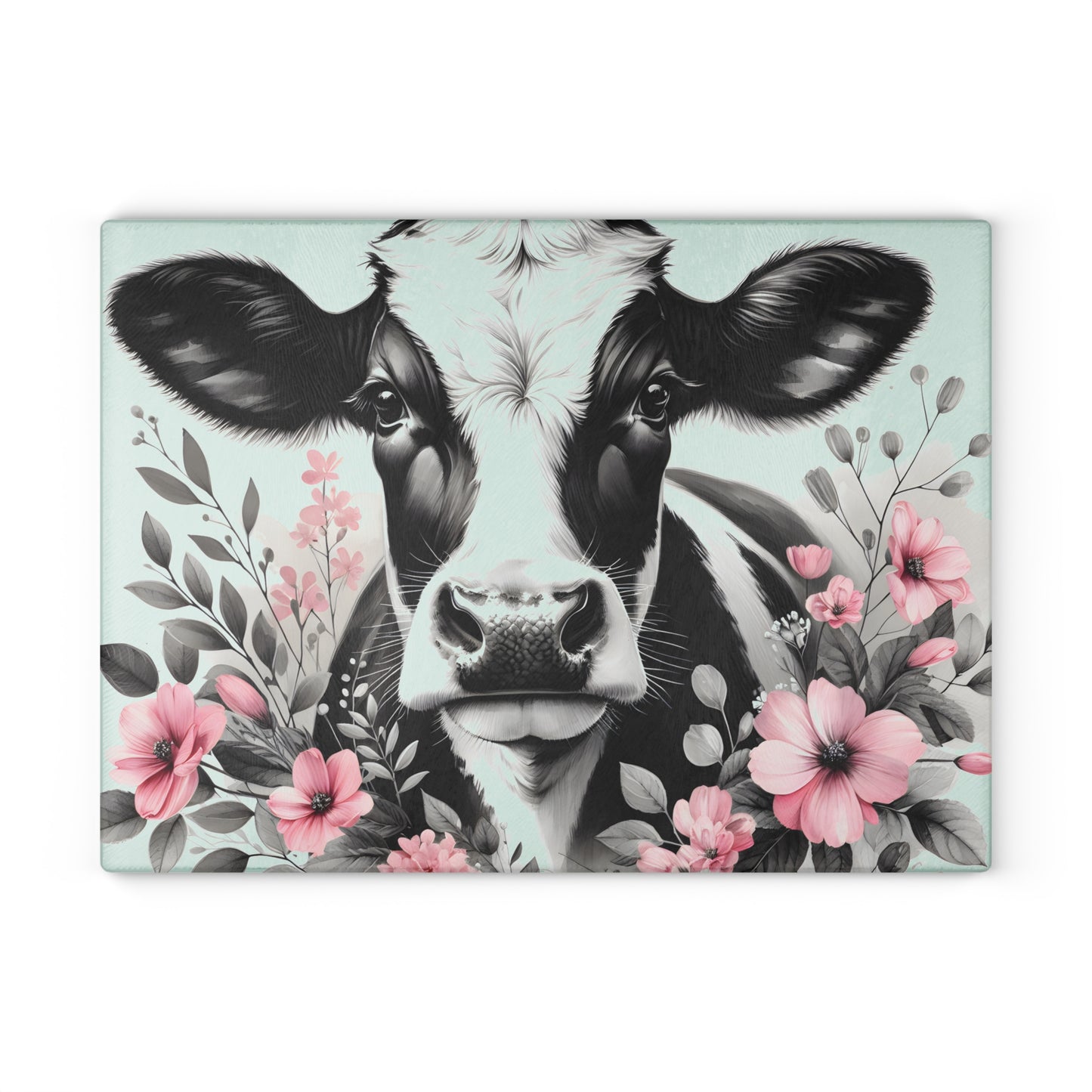 🐄 Blush & Bold Cow Cutting Board – Elegant Florals Meet Farmhouse Chic
