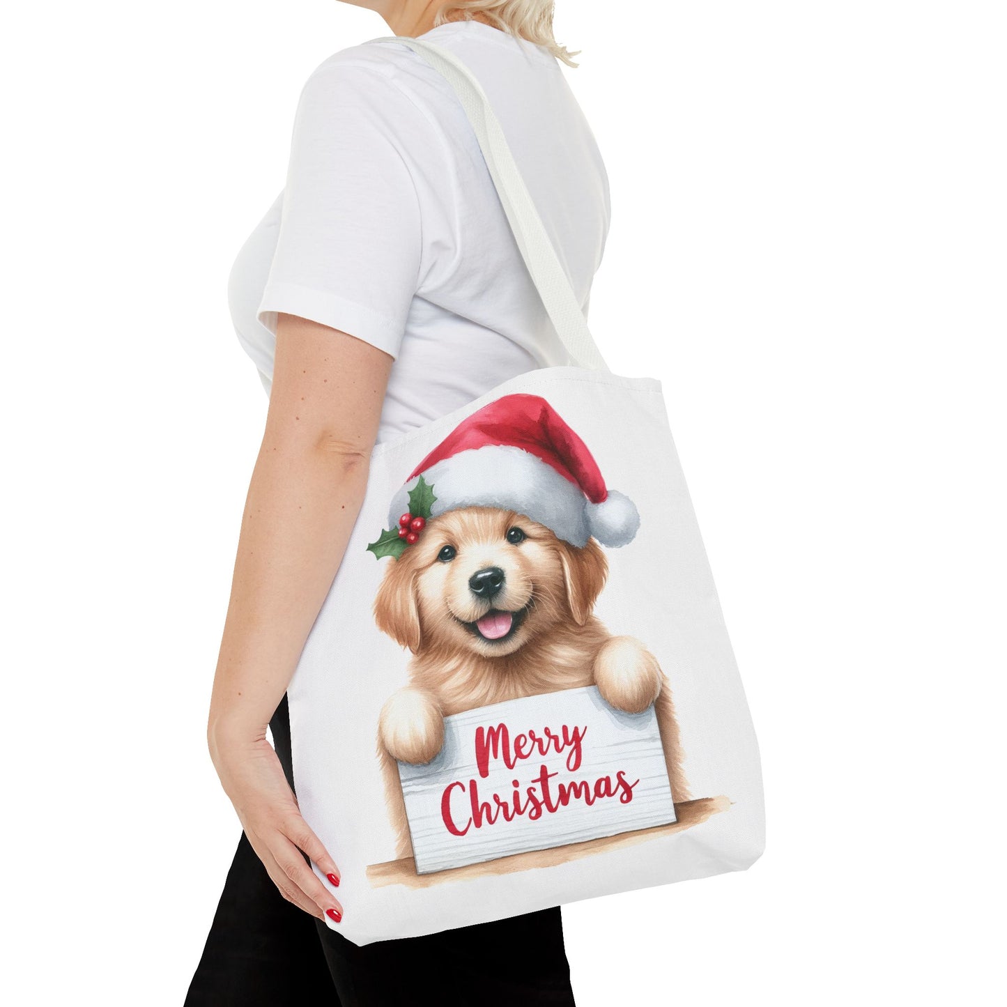 🐾 Golden Retriever “Merry Christmas” Tote Bag – Holiday Cheer in Every Carry 🎄