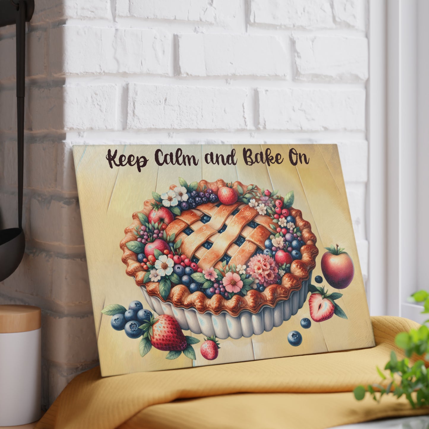 🥧 Mantén la calma y hornea en la tabla de cortar: un caprichoso amuleto de cocina inspirado en una tarta
