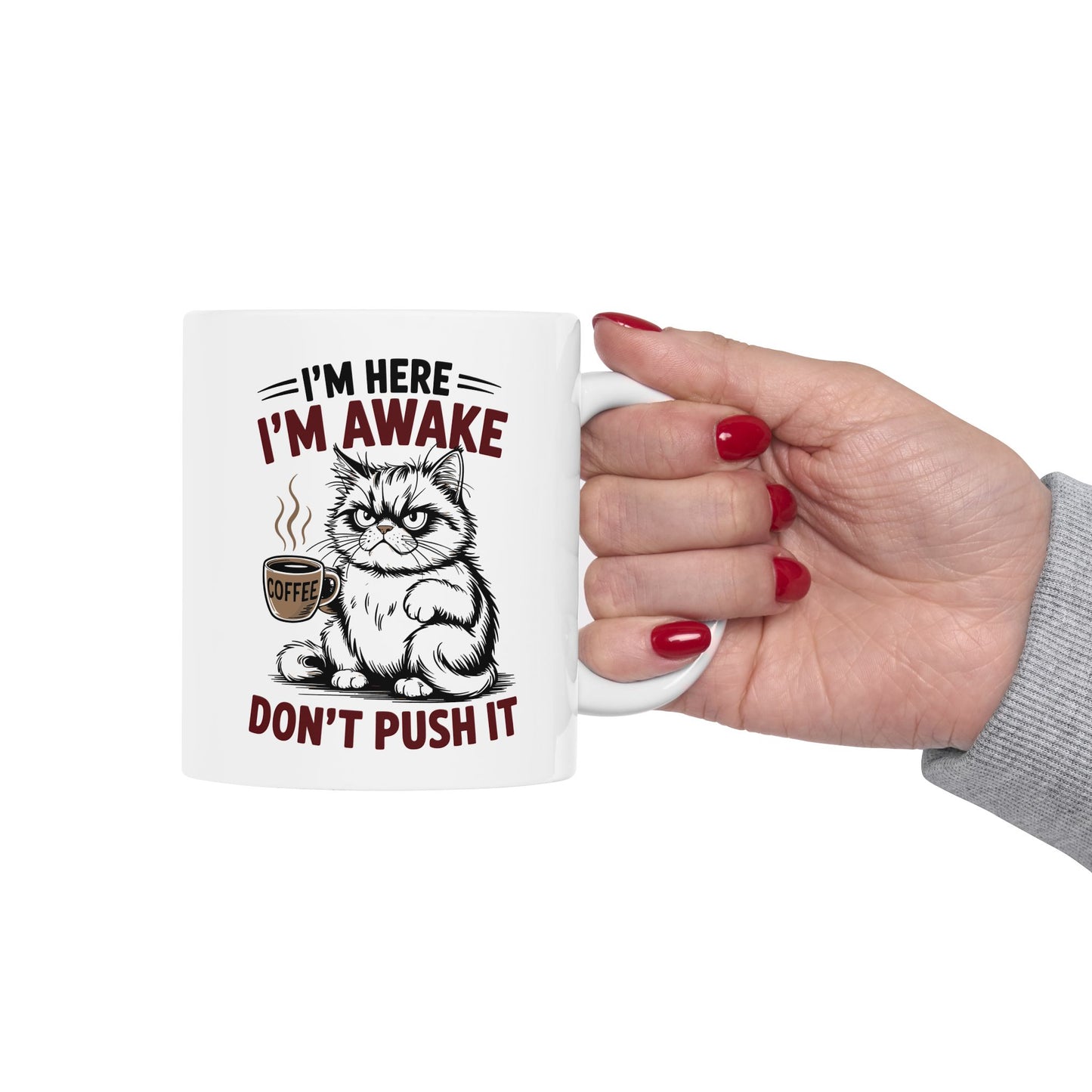 ☕ Estoy despierto, no presiones – Taza de café de Grumpy Cat para guerreros del buen humor matutino