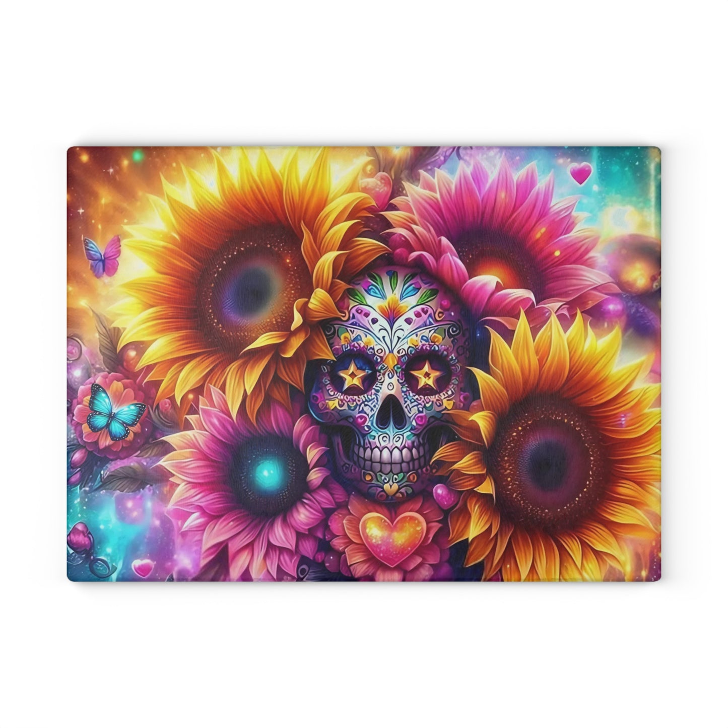 🌻💀 Sugar Skull & Sunflowers Cutting Board – Bold Día de los Muertos Vibes for Your Kitchen