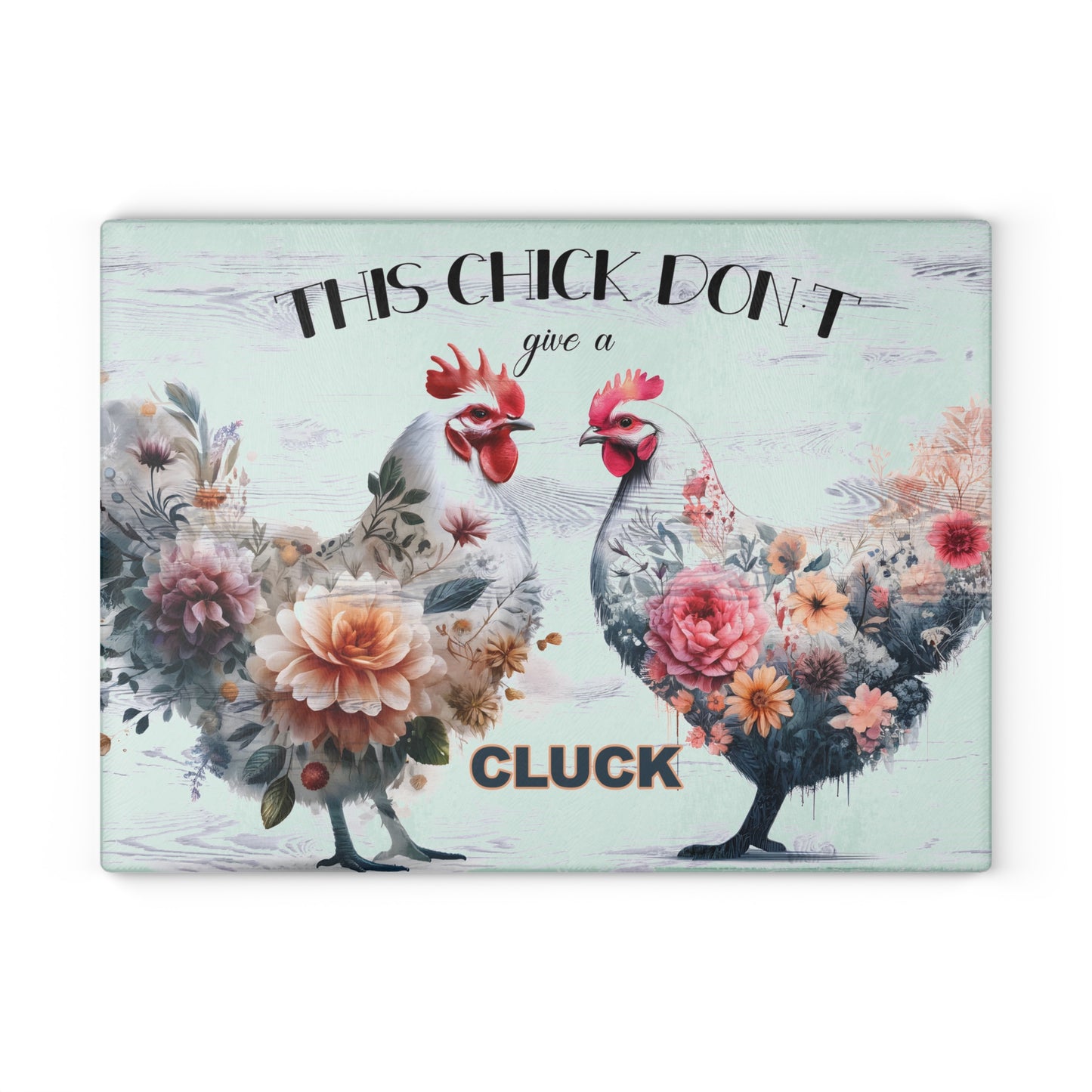 Tabla de cortar de vidrio "A esta chica le importa un comino" - Sassy Hen & Rooster Farmhouse Flair