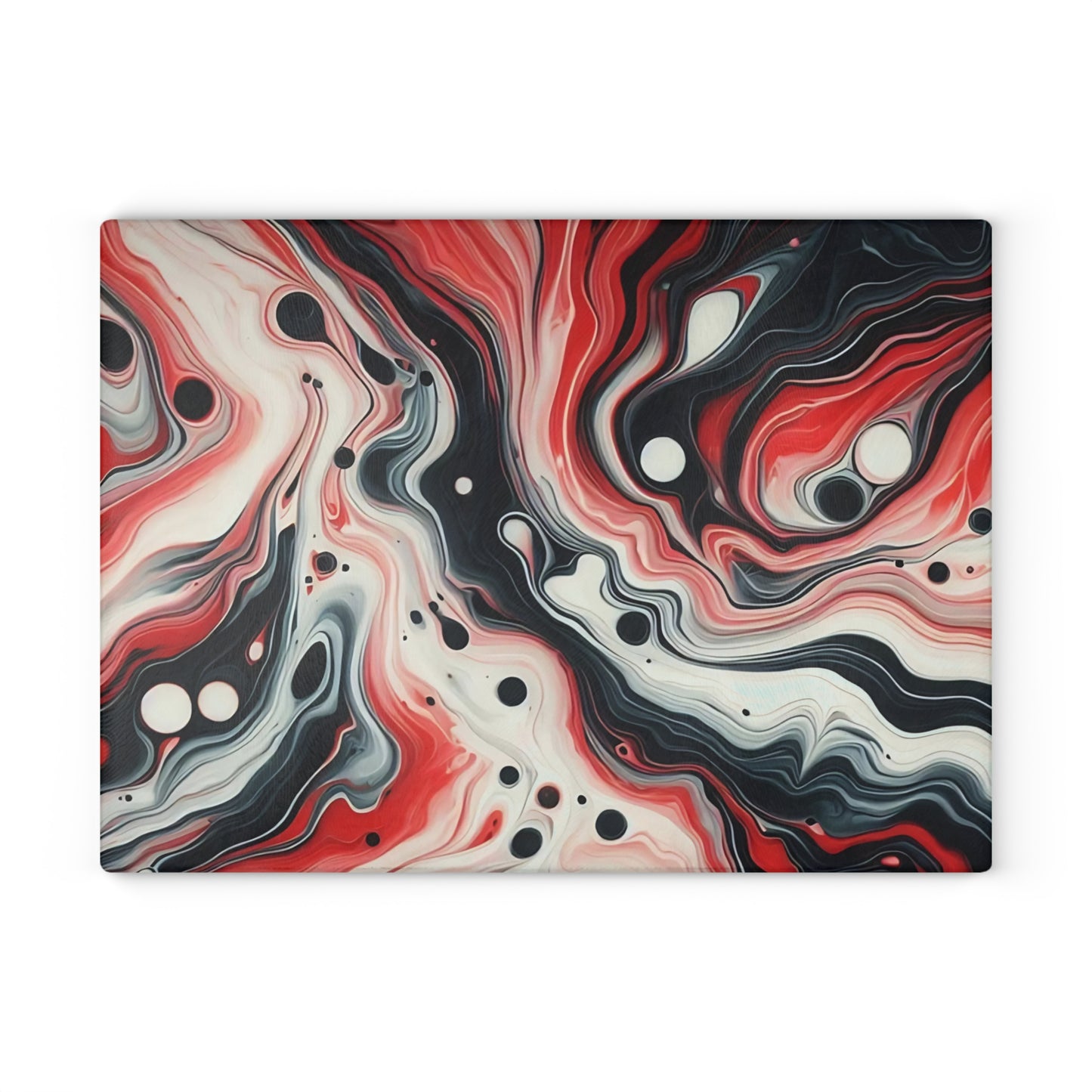 Tabla de cortar de vidrio con diseño de mármol rojo, negro y blanco: decoración de cocina moderna inspirada en el mármol, un regalo elegante y funcional.
