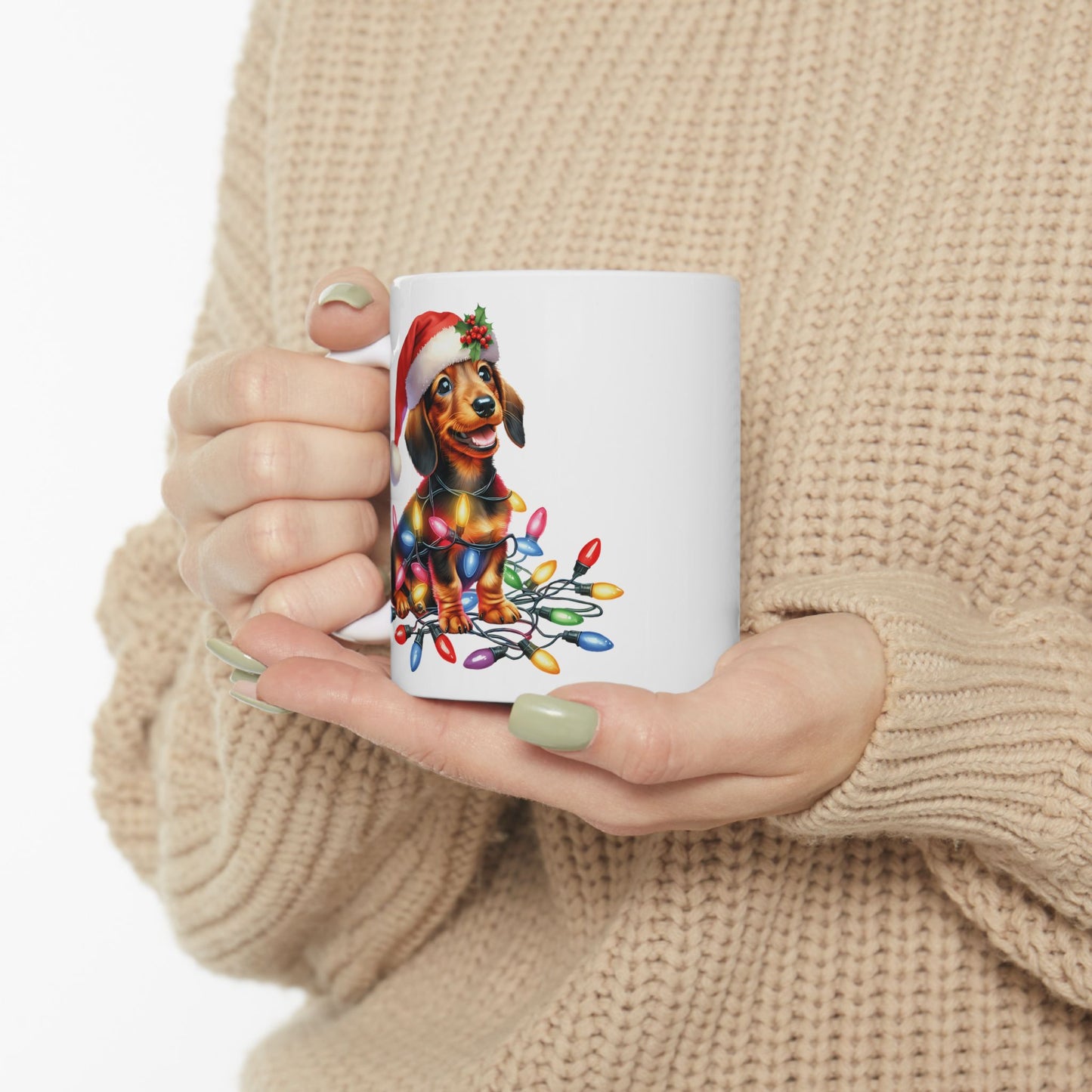 🎄 Dachshund Christmas Lights Mug – Festive Wiener Dog Cheer in Every Sip 🎁