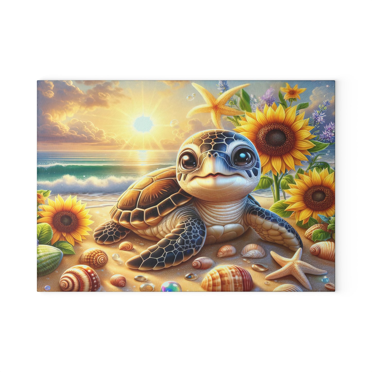 Tabla de cortar de playa con diseño de tortuga marina bebé: encanto soleado y fantasía costera para tu cocina