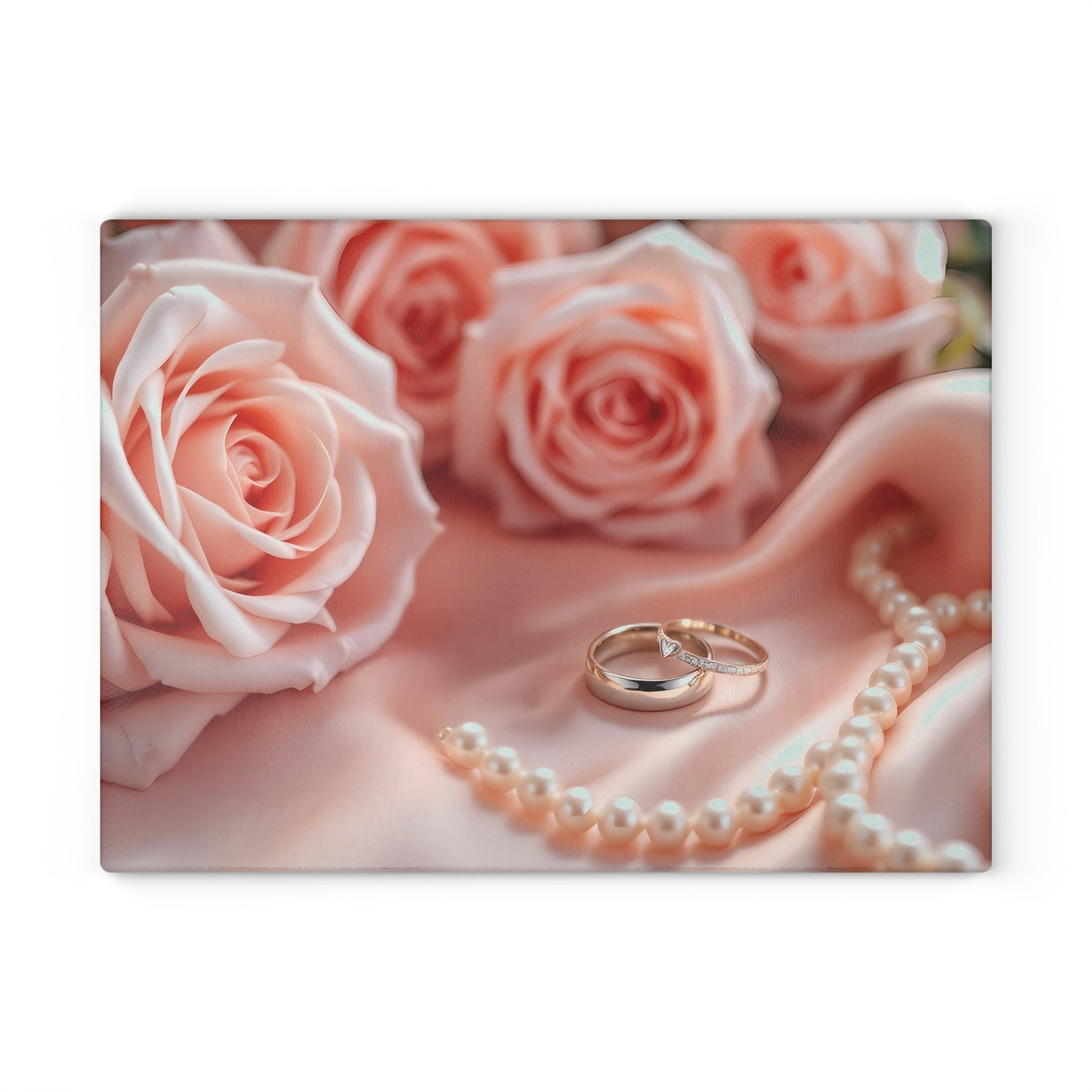💍 Elegant Wedding Rings Cutting Board – Romance, Roses & Timeless Charm