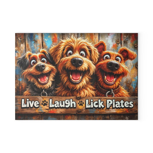 Live Laugh Lick Plates Glass Cutting Board – Funny Dog Kitchen Decor