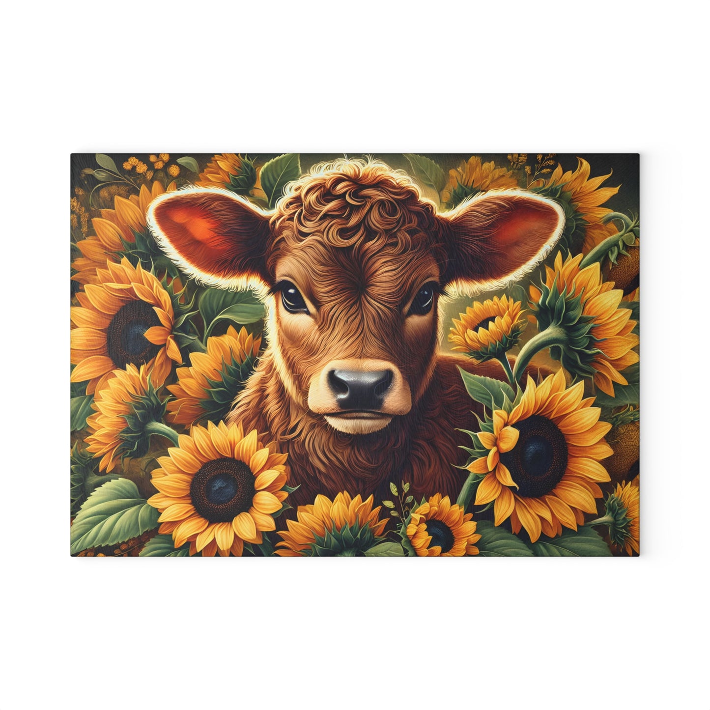 🌻 Sunflower Calf Cutting Board – Golden Blooms & Country Charm for Your Kitchen