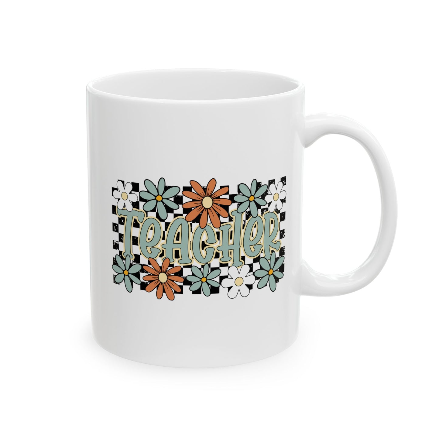 🍎🌼 Retro Teacher Floral Mug – A Groovy Sip for Everyday Educators 🌼🍎