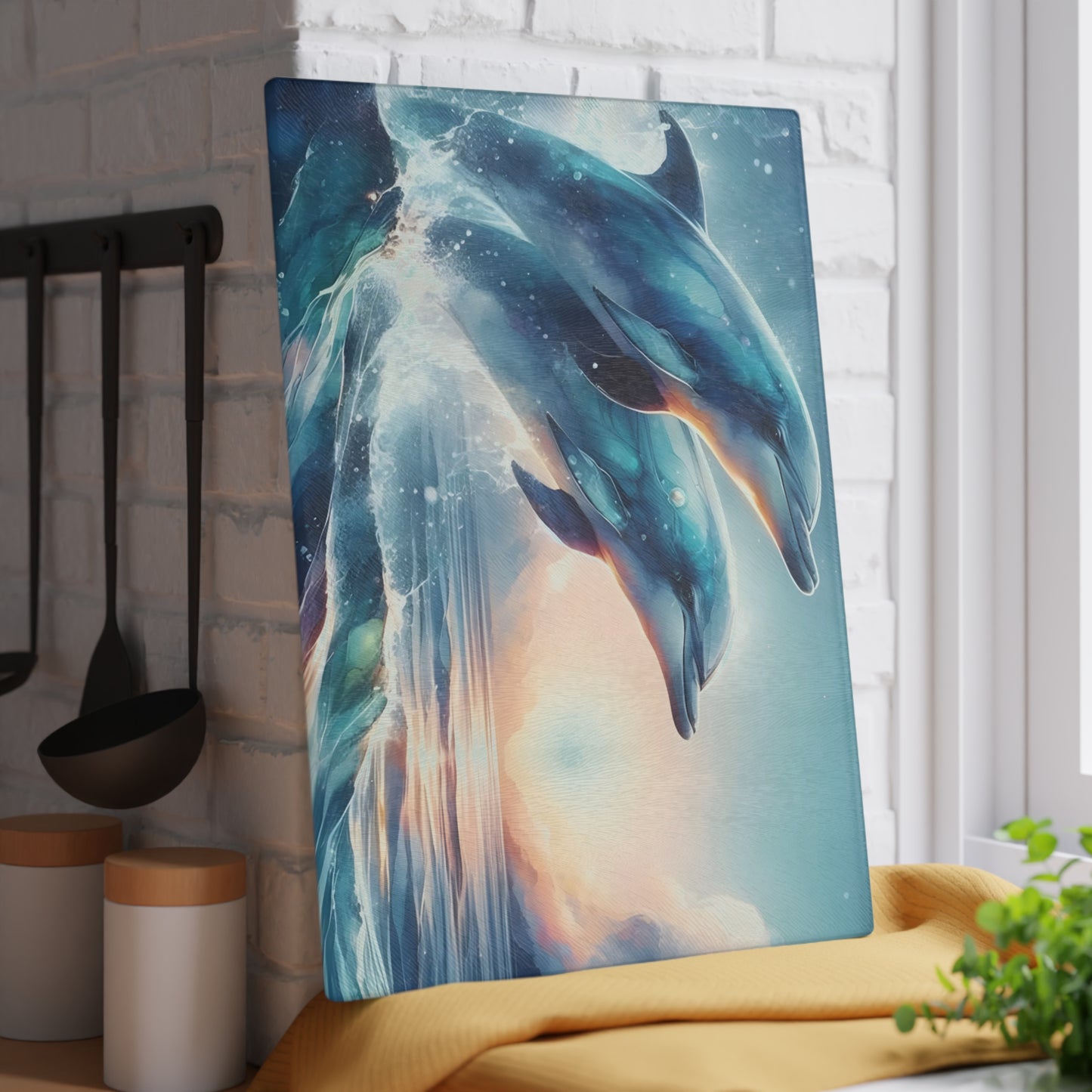 🌊🐬 Sunlit Ocean Dolphins Cutting Board – Serenity Meets Coastal Elegance 🐬🌊