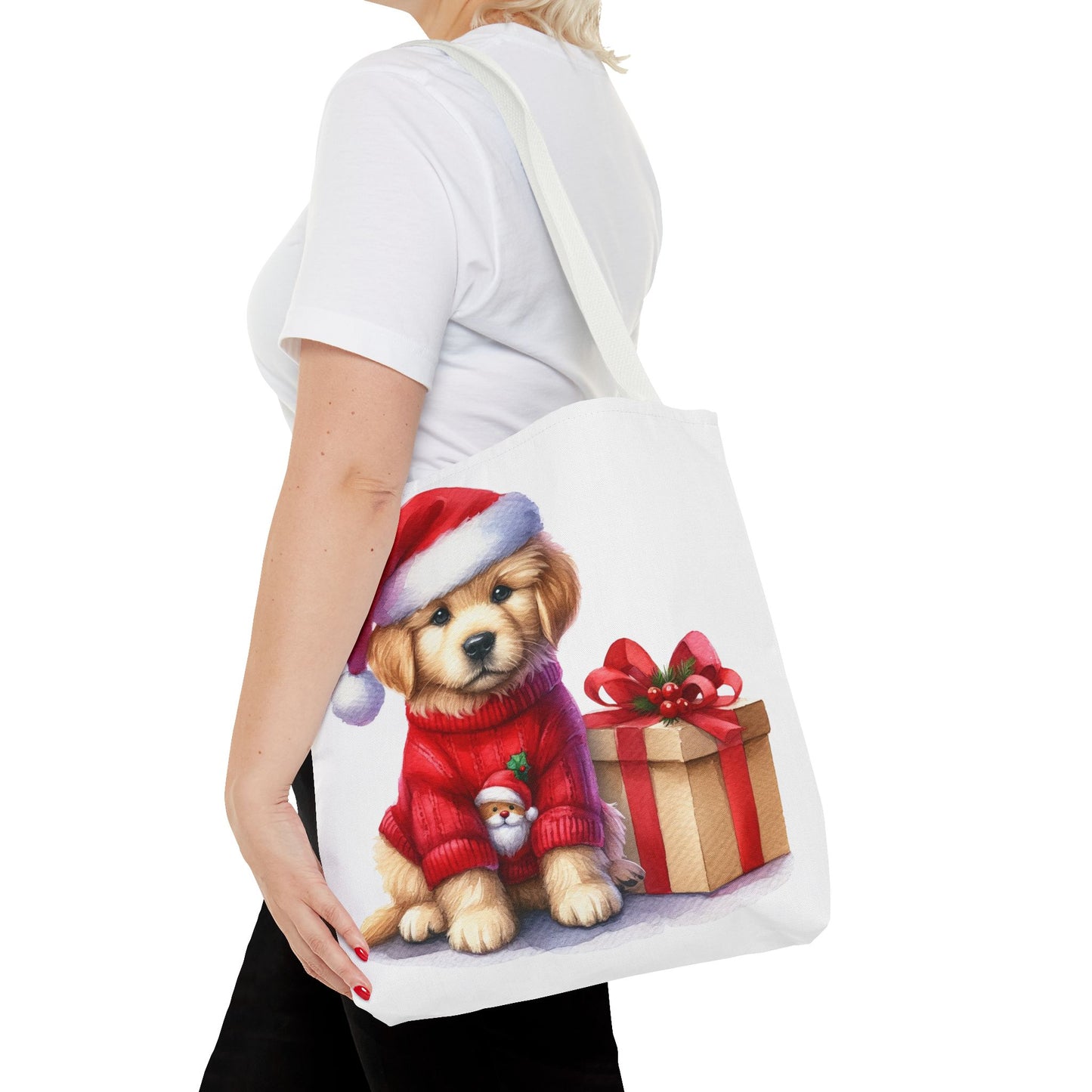 🎄 Golden Retriever Puppy Christmas Tote Bag – Festive Charm for Dog Lovers 🐶