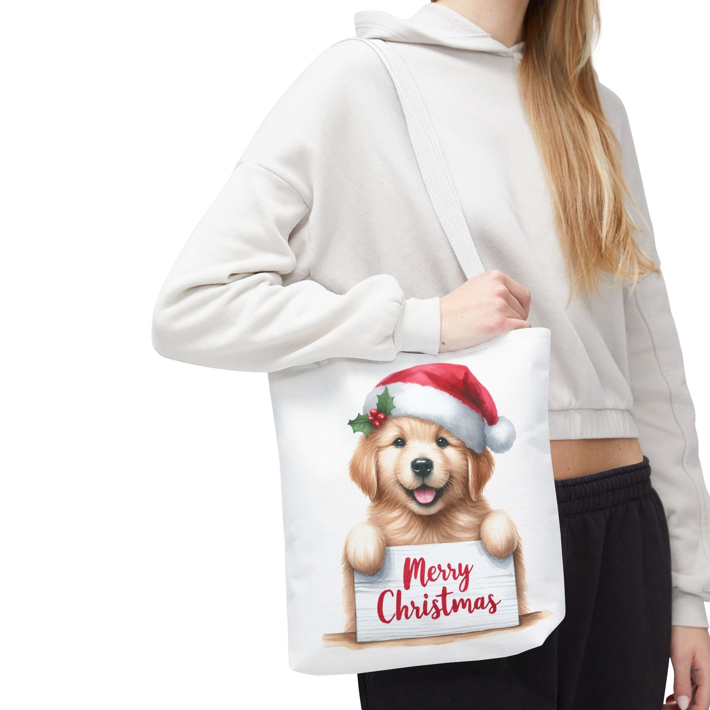 🐾 Golden Retriever “Merry Christmas” Tote Bag – Holiday Cheer in Every Carry 🎄