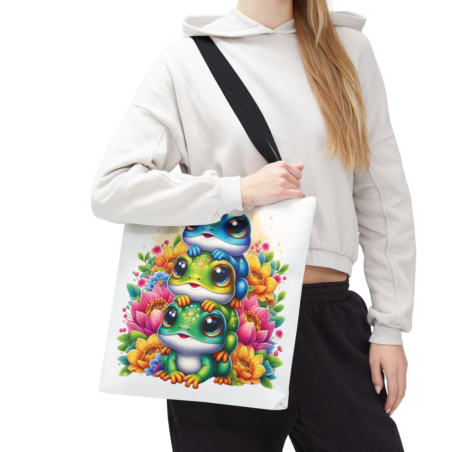 ๐ธ Stacked Frogs Floral Tote Bag โ Colorful Whimsy for Every Day ๐ธ๐
