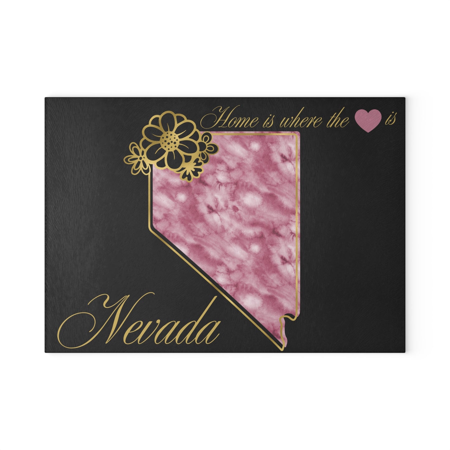 🩷 Nevada State Floral Cutting Board – Watercolor Rose Marble with Golden Script Elegance