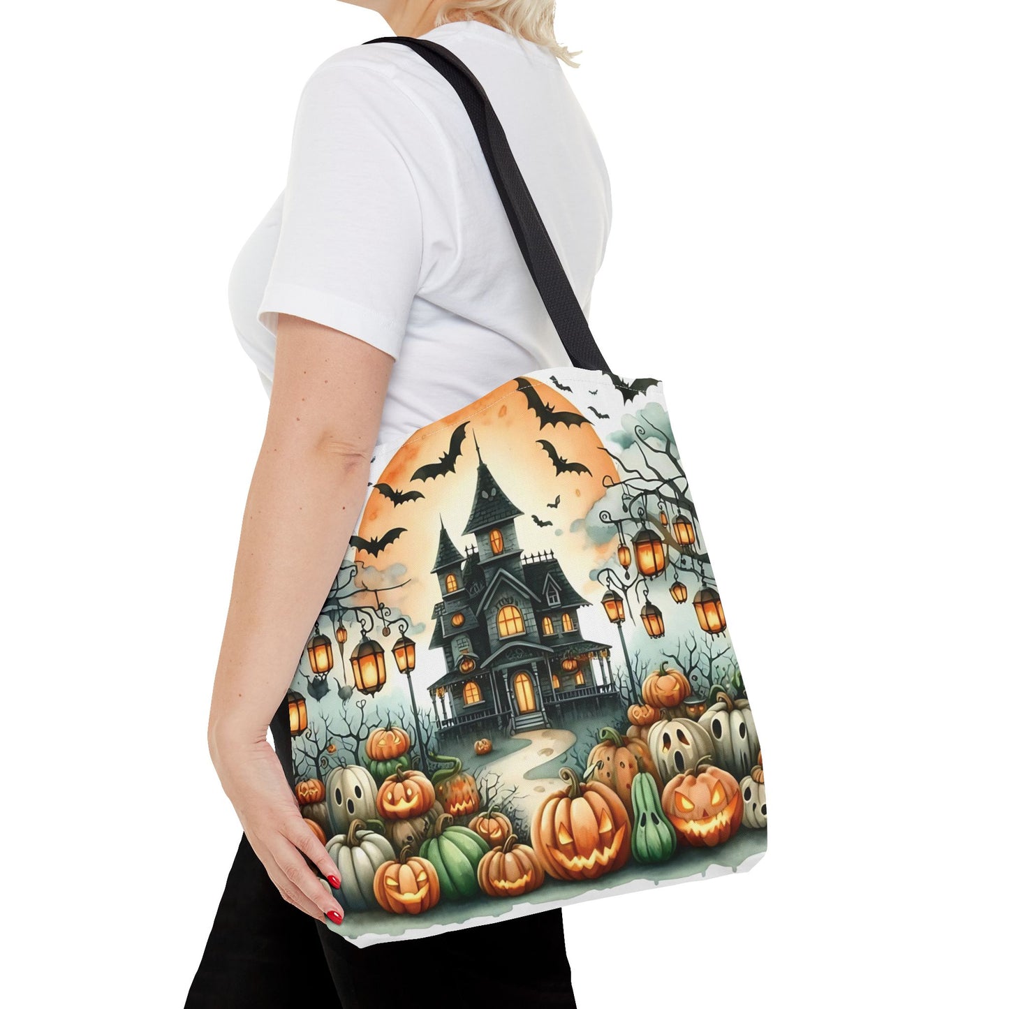🏚️ Haunted House Halloween Tote Bag – Spooky Nights & Pumpkin Delights 🎃🖤