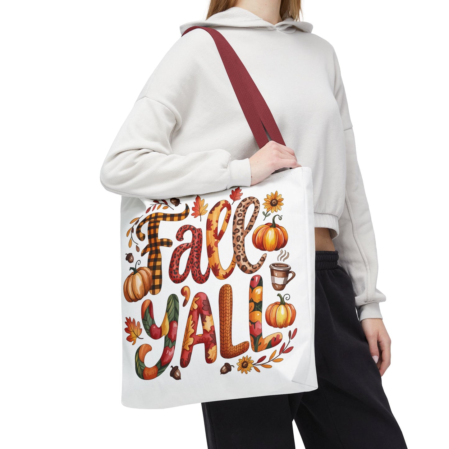 🎃 Fall Y’all Tote Bag – Bold Prints, Cozy Coffee & Pumpkin Cheer 🍂