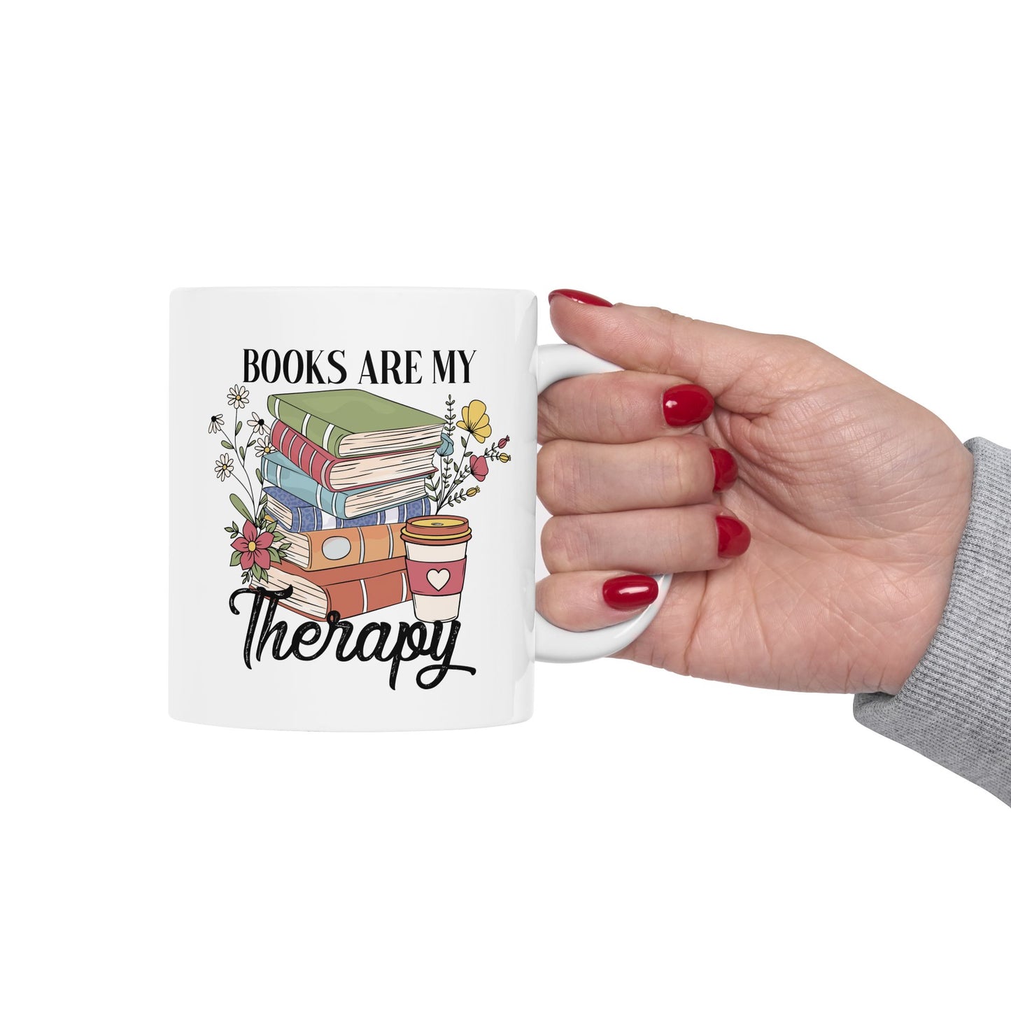 ☕📚 Book Lover’s Coffee Mug – Stacked Stories & Sips of Joy 🌼