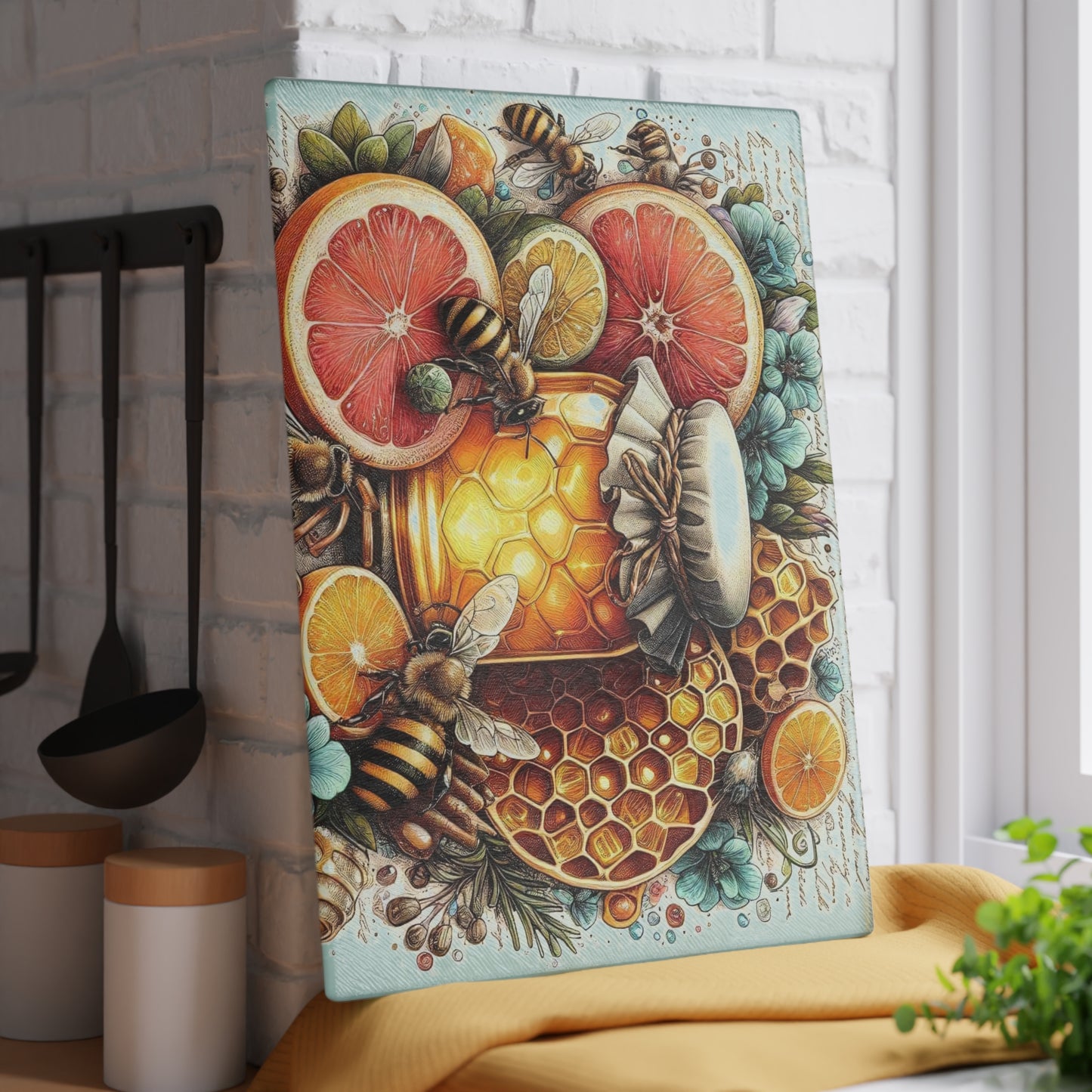 Tabla de cortar con forma de abeja, regalo de cocina, tabla inspirada en la naturaleza, tabla de vidrio templado, regalo para amantes de las abejas, cocina de granja, tabla de cortar rústica