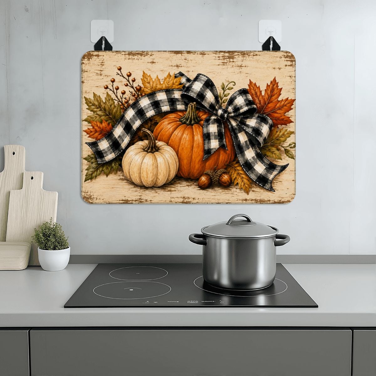 Rustic Fall Pumpkin Stove Top Cover – Buffalo Plaid Autumn Stove Protector Mat