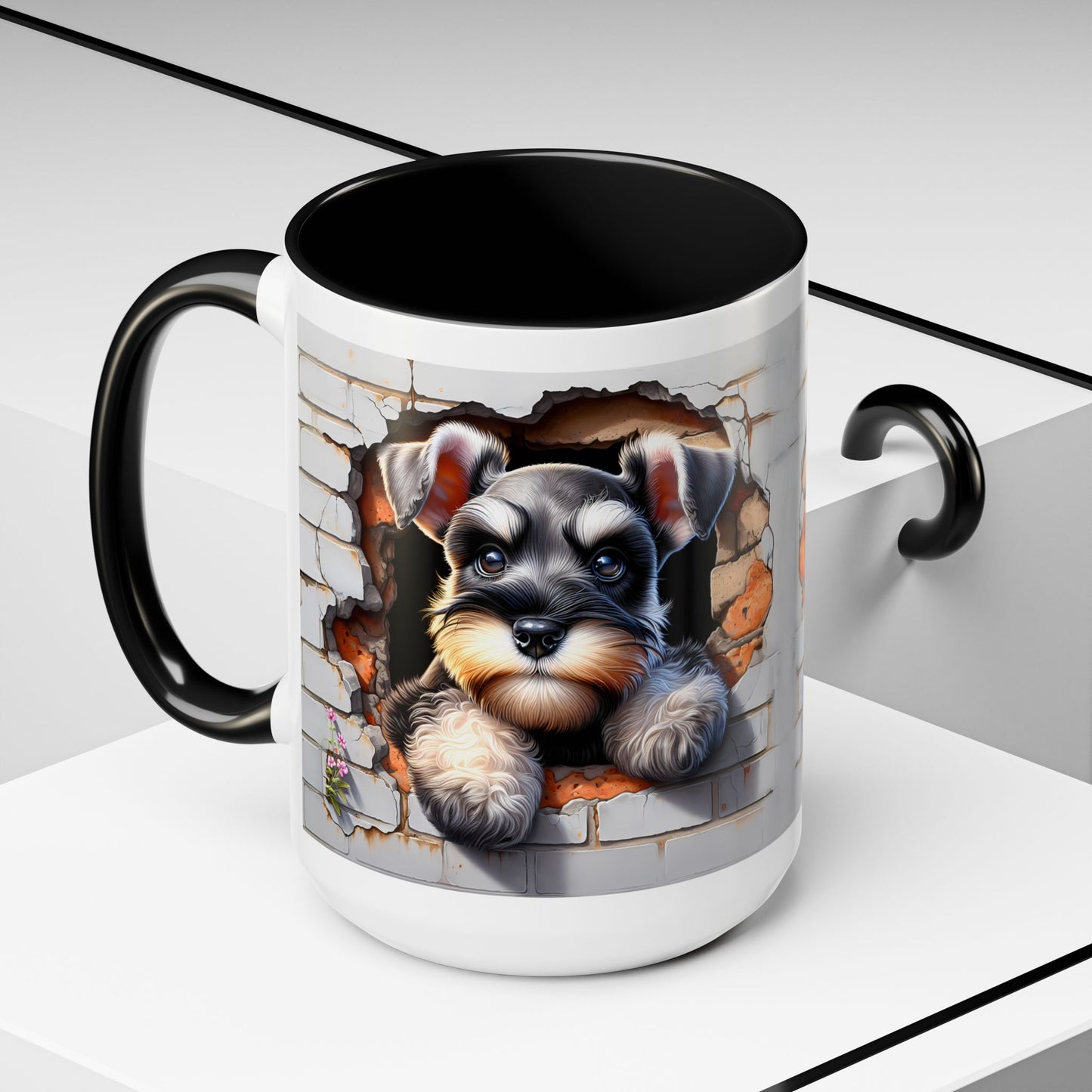 🎀🐶 Schnauzer Puppy Accent Mug – Cute Peek-Through Dog Design for Animal Lovers ☕💖