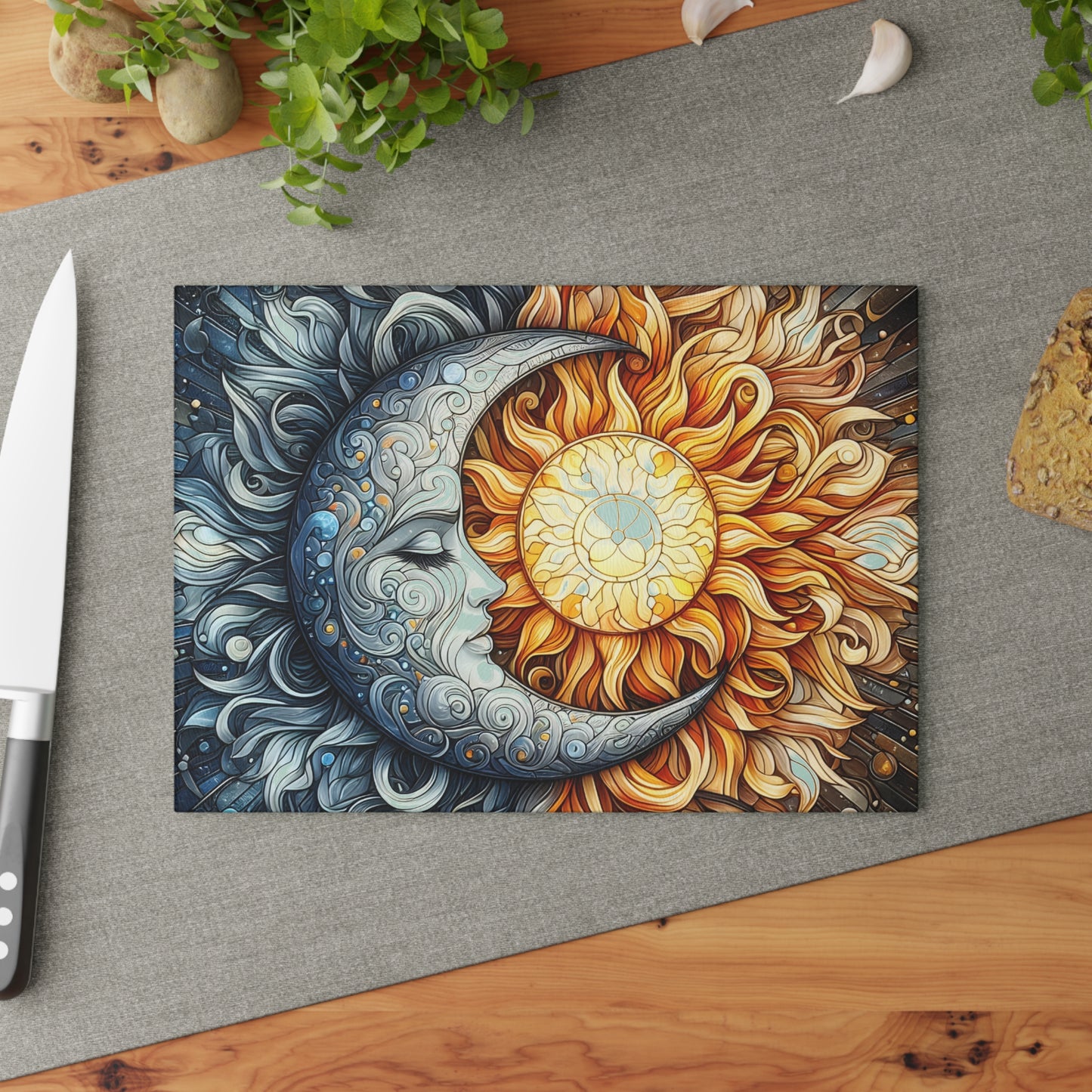 🌙☀️ Celestial Sun & Moon Cutting Board – Cosmic Elegance for Your Kitchen 🌌