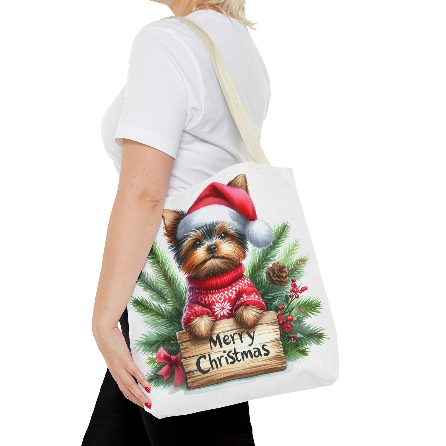 📦🐶 Yorkie Christmas Tote Bag – Tiny Terrier Holiday Charm in Every Carry 🎄