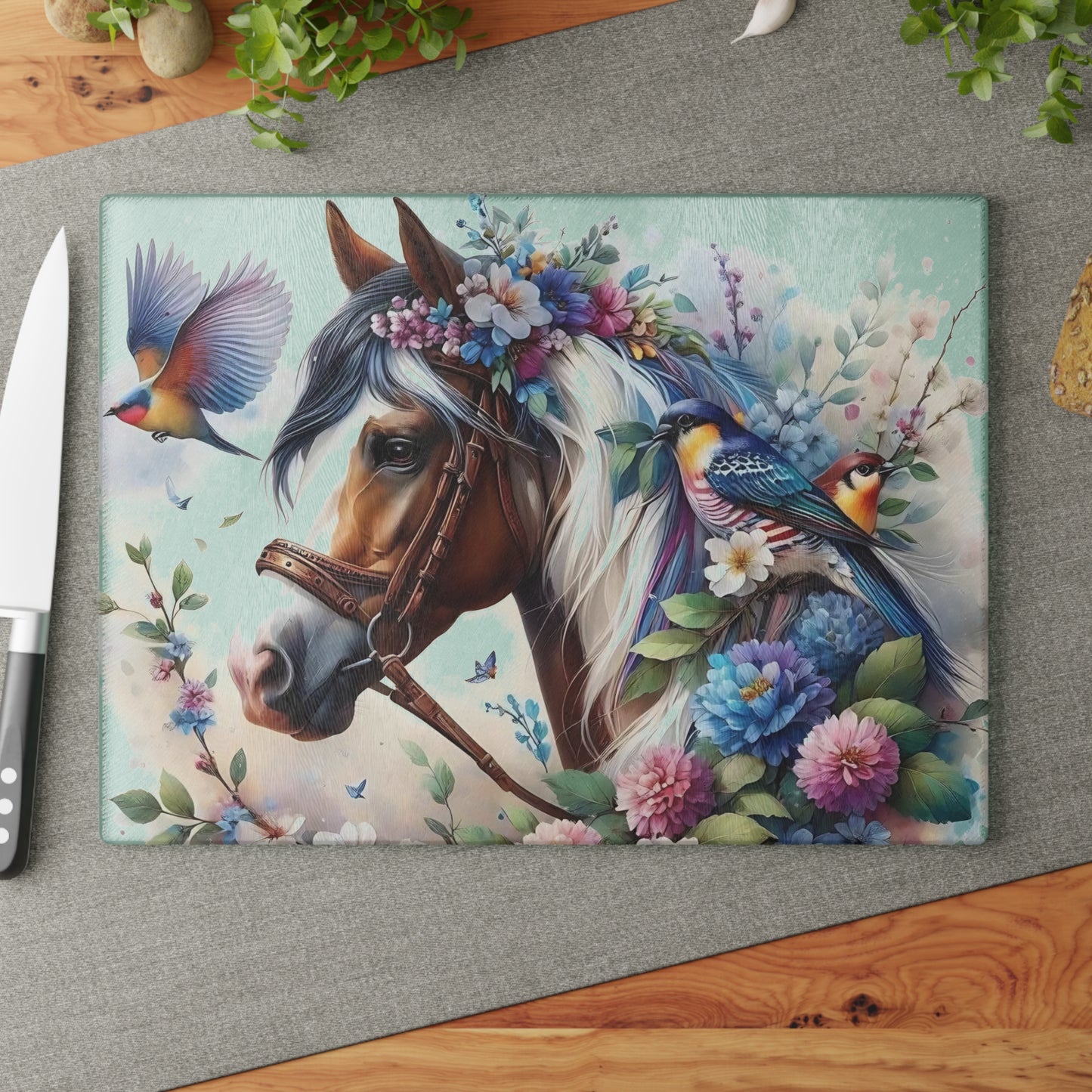 Tabla de cortar de caballo Tabla de cortar de vidrio templado Tabla de charcutería Tabla de cortar Regalo de inauguración de la casa Tabla de cortar personalizada