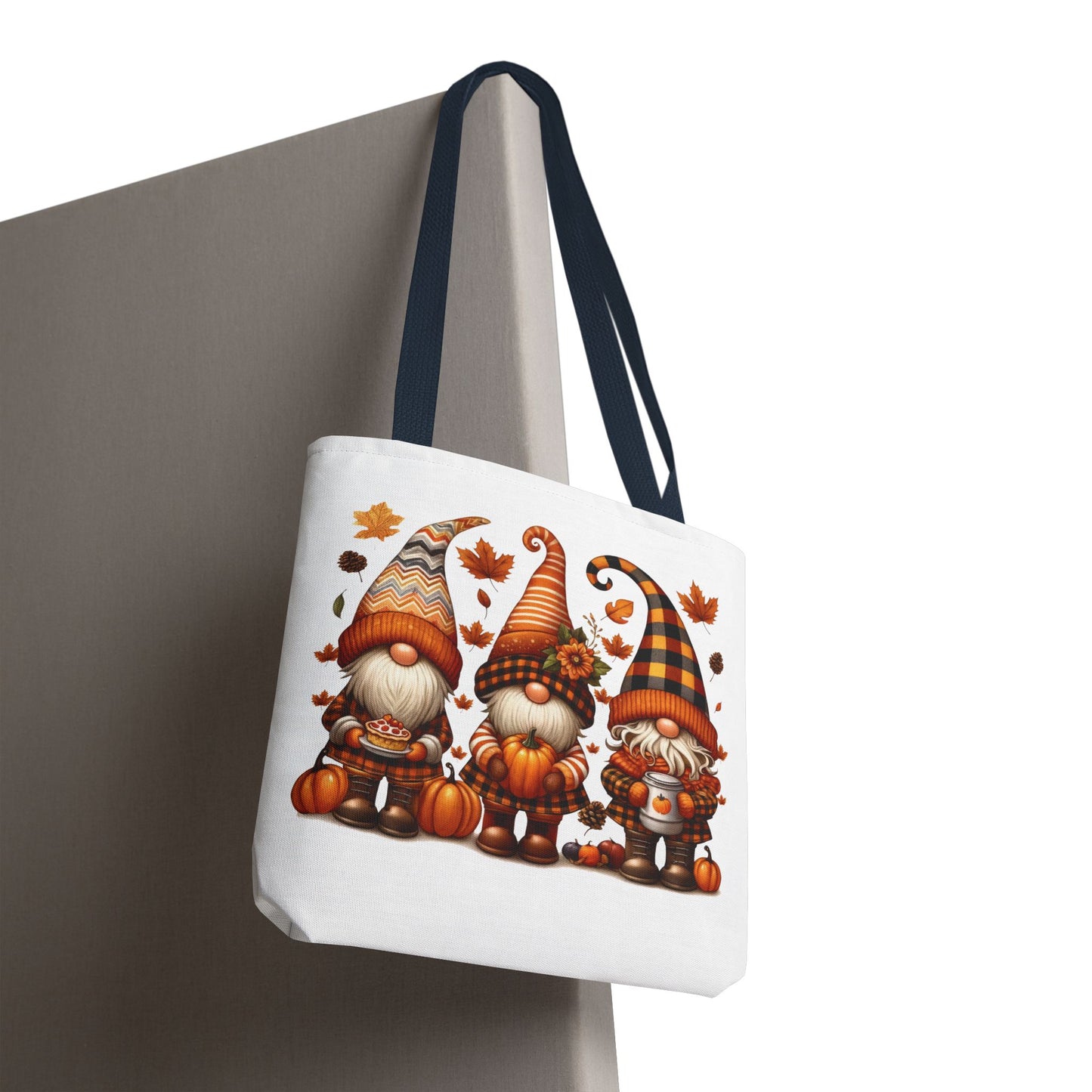 🍁 Autumn Gnome Trio Tote Bag – Cozy Fall Charm with Pumpkin Spice Magic