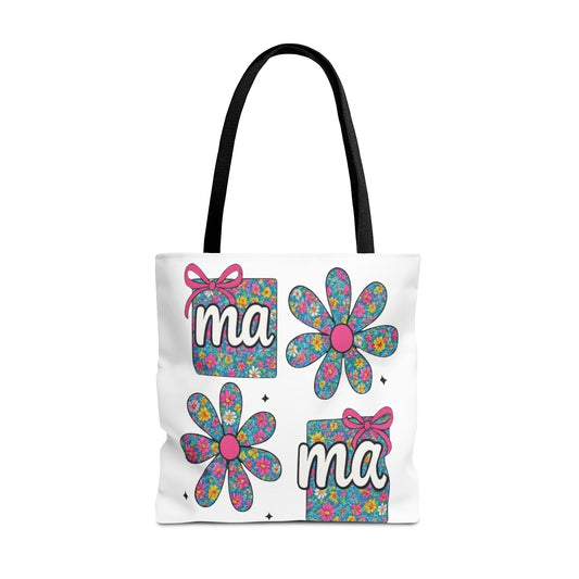 Bolso Tote Floral "ma": Un Accesorio Divertido y Brillante para Mamá