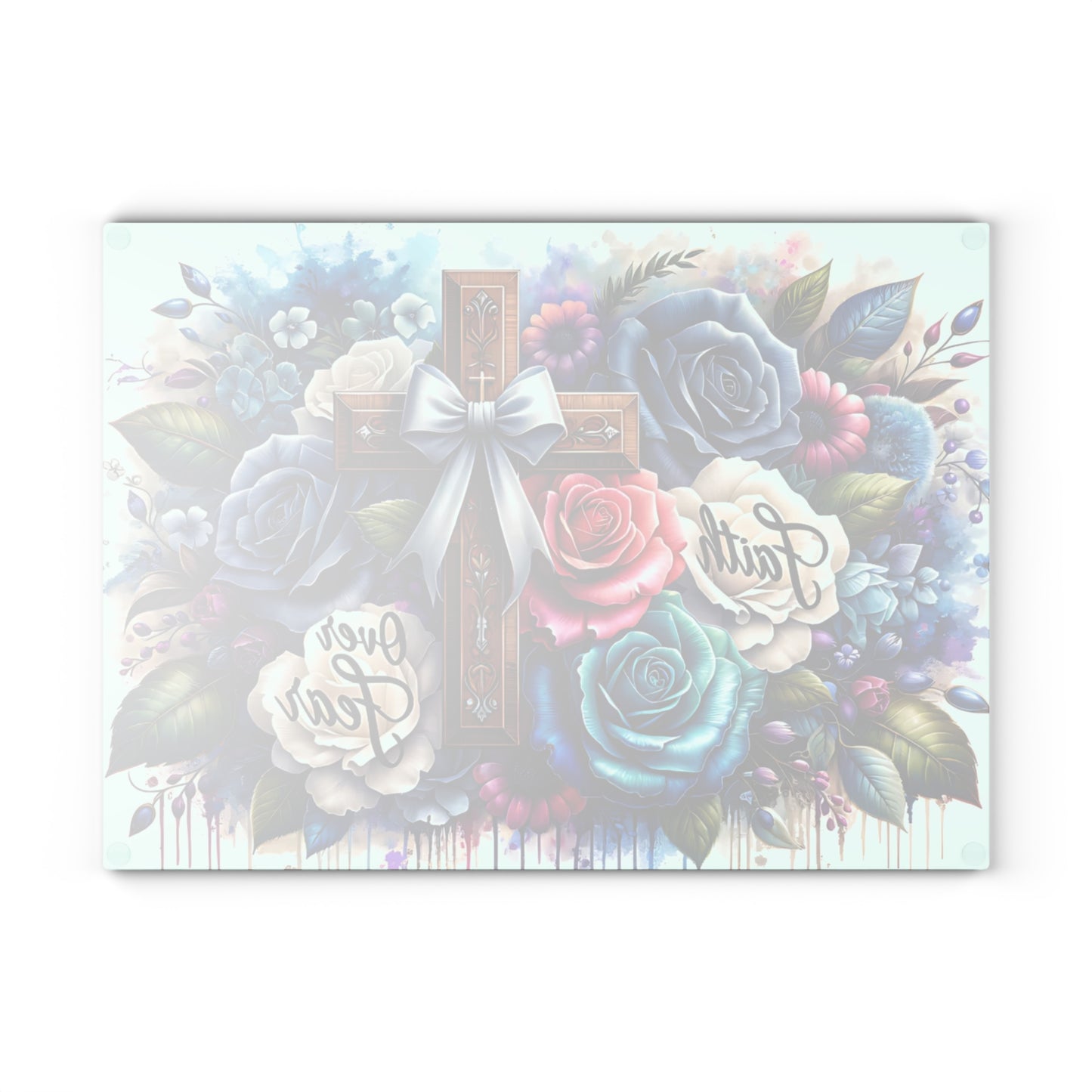 ✝️ Faith Over Fear Floral Cross Cutting Board – Christian Kitchen Inspiration with Roses & Watercolor Style