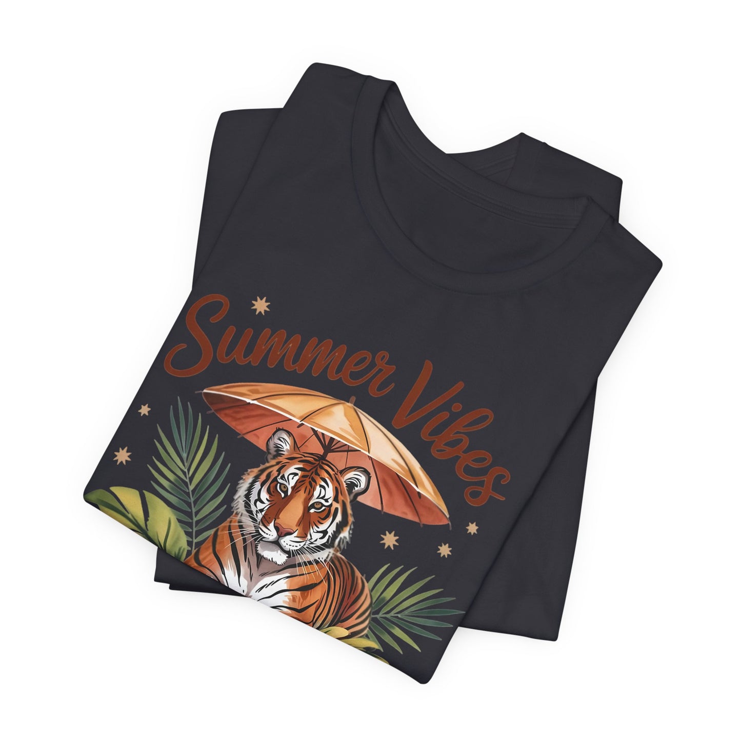 Camiseta Summer Vibes Tiger – Gráfico de palmeras de la selva con paraguas | Múltiples opciones de color