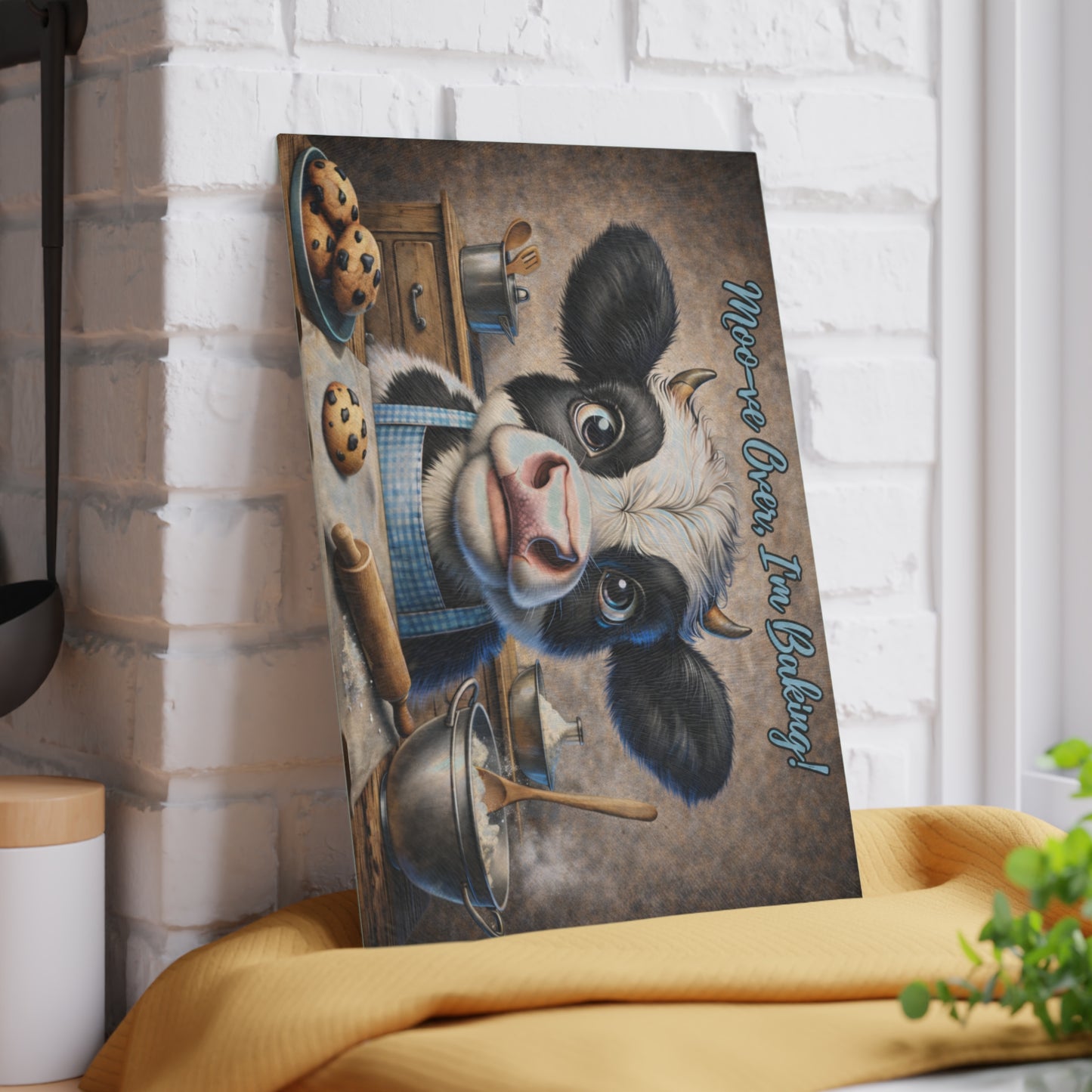 Moo-ve Over, I’m Baking! Glass Cutting Board – Whimsical Farmhouse Kitchen Decor