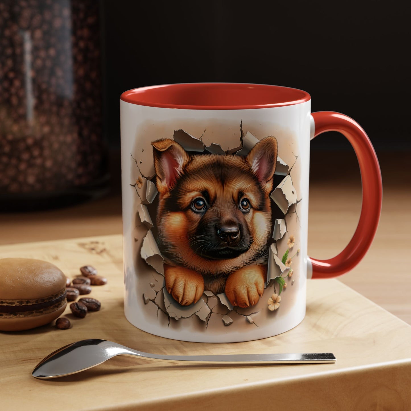 🐾☕ German Shepherd Puppy Peek Accent Mug – Loyal Pup Lover Gift ✨🖤