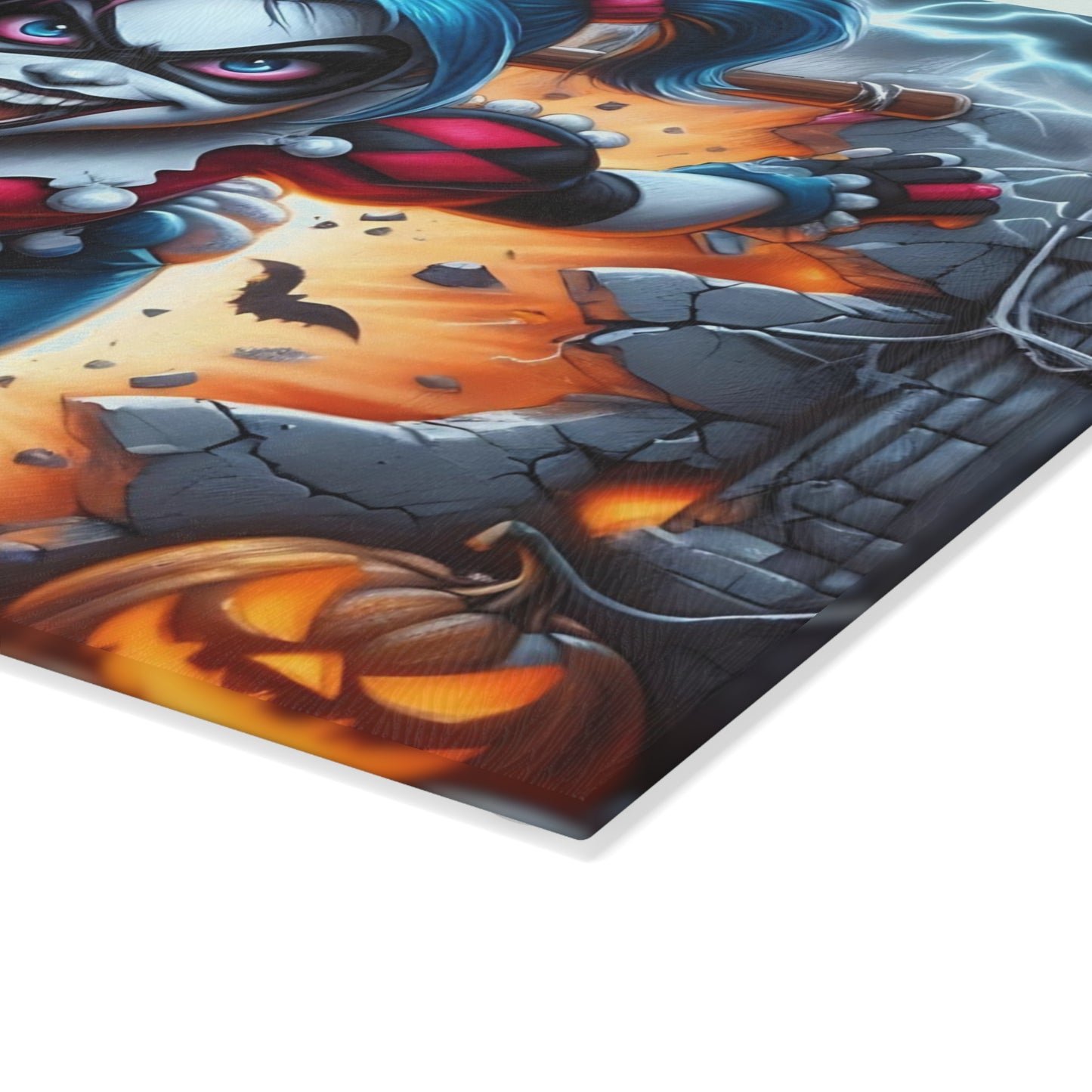 🎃 Mad Clown Girl Cutting Board – Explosive Halloween Chaos with Lightning, Jack-O'-Lanterns & Mischief 💥🃏