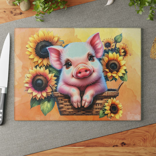 Tabla de cortar de cerdo, decoración de cerdito, regalo rústico de granja, regalo para amantes de los cerdos, tabla de cortar de vidrio, encanto campestre, decoración de cocina de granja
