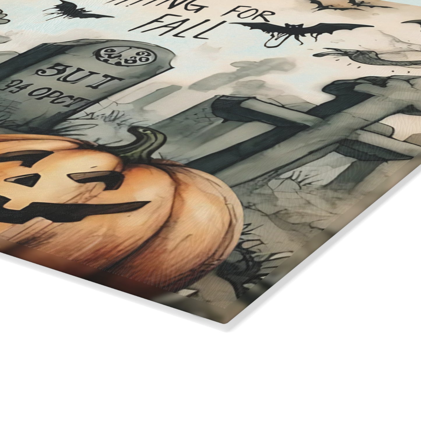 💀 Patiently Waiting for Fall Cutting Board – Graveyard Humor Meets Kitchen Fun 🎃
