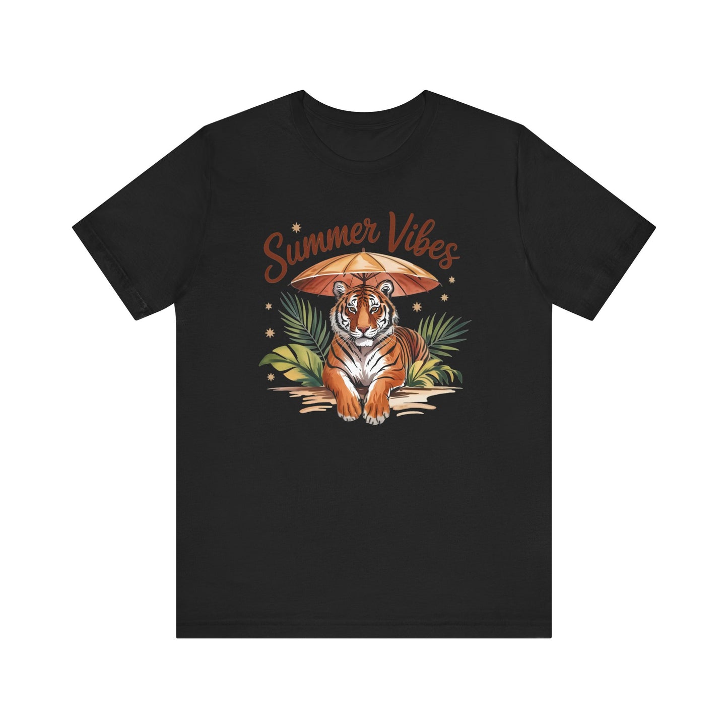 Camiseta Summer Vibes Tiger – Gráfico de palmeras de la selva con paraguas | Múltiples opciones de color
