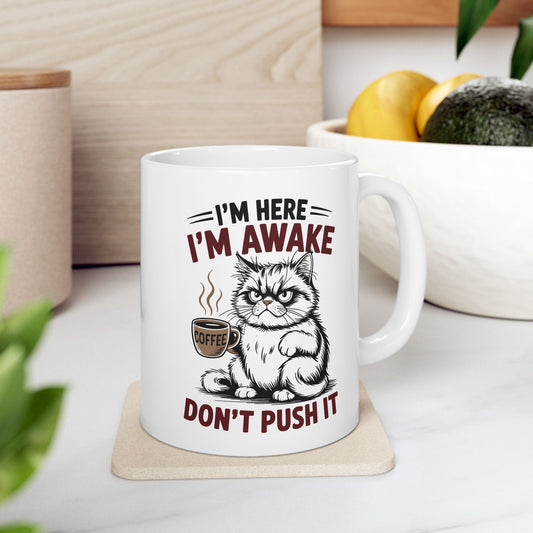 ☕ Estoy despierto, no presiones – Taza de café de Grumpy Cat para guerreros del buen humor matutino