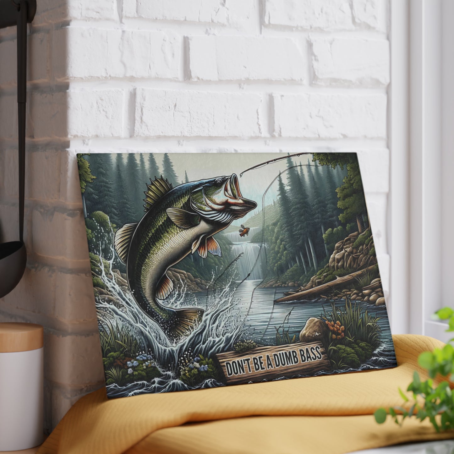 🎣🐟 Don’t Be a Dumb Bass Cutting Board – Funny Fishing Gift & Rustic Cabin Kitchen Décor 🇺🇸🌲
