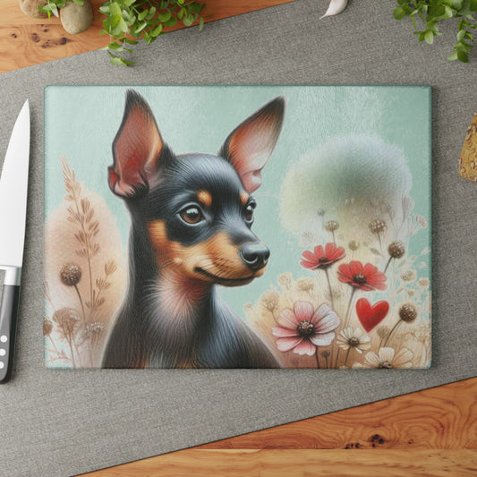 🌸 Miniature Pinscher Wildflower Cutting Board – Bold Beauty with Petite Charm 🐾