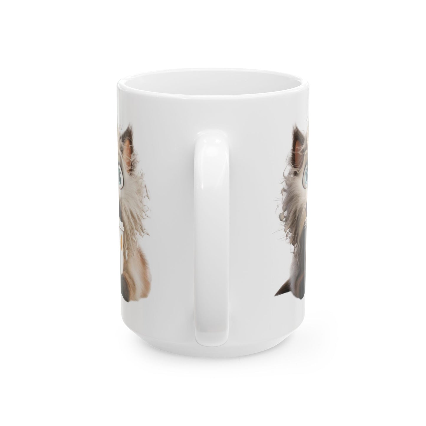 Fluffy Cat Coffee Mug – Funny Surprised Cat Holding a Coffee Cup – Personalized