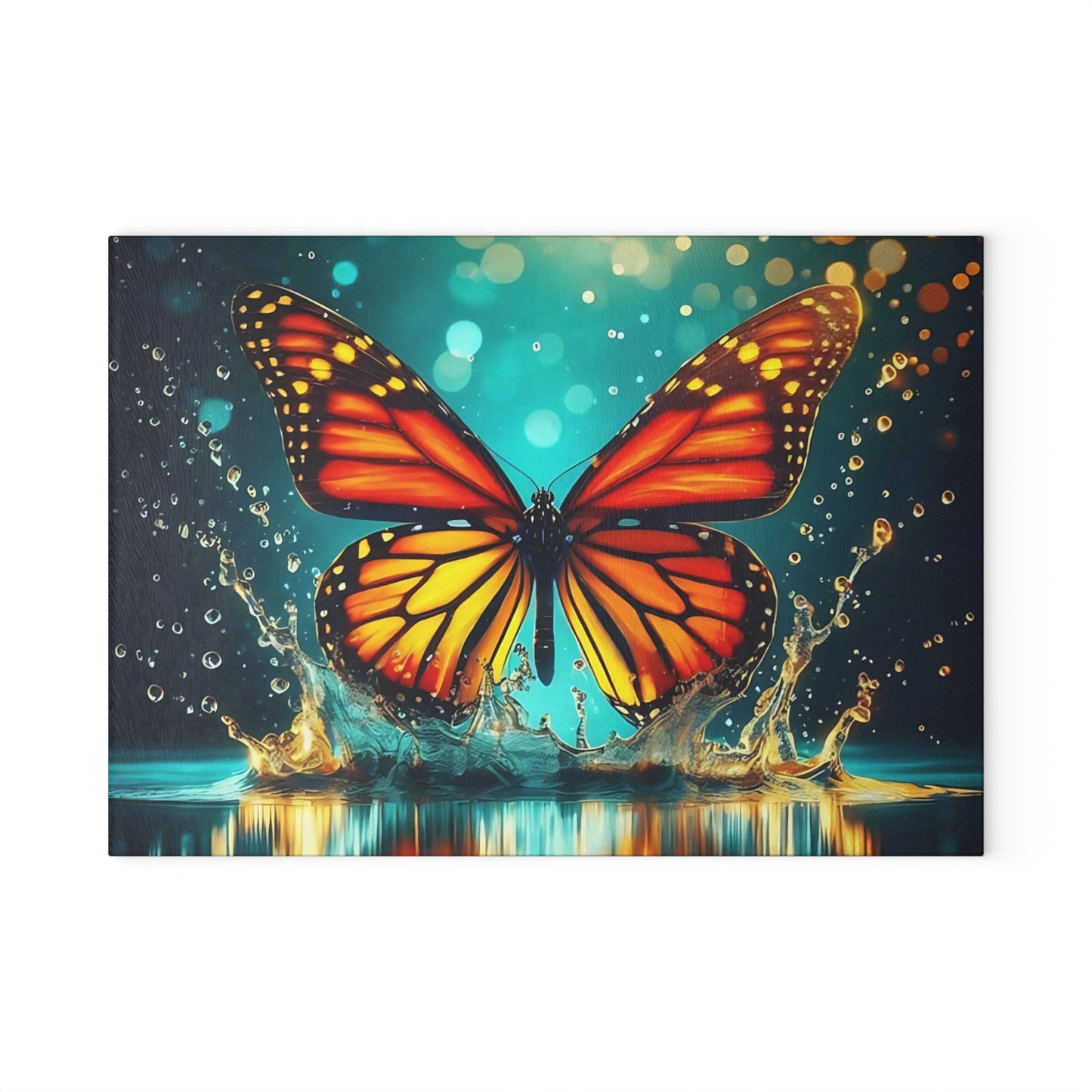 Monarch Butterfly Splash Glass Cutting Board – Vibrant Water Scene, Nature-Inspired Kitchen Decor