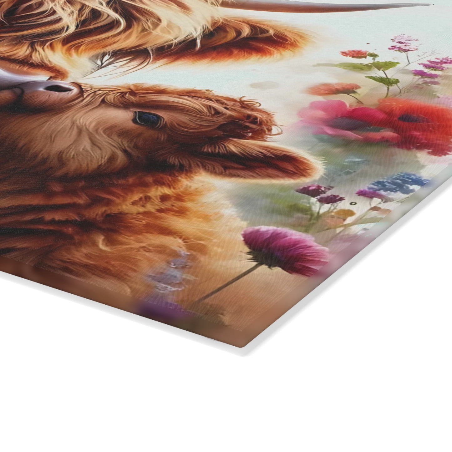 🐮🌸 Highland Cow & Calf Cutting Board – Rustic Love in Bloom 🌼❤️