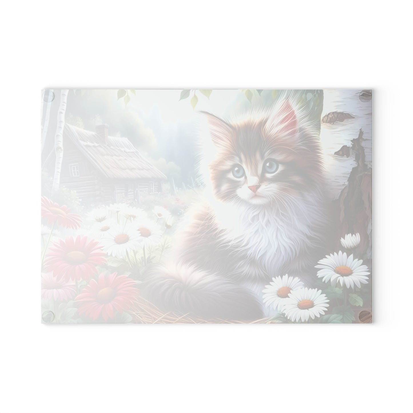 🌼 Cottage Kitten Cutting Board – Whiskered Charm in a Meadow Bloom Scene 🐱🌸