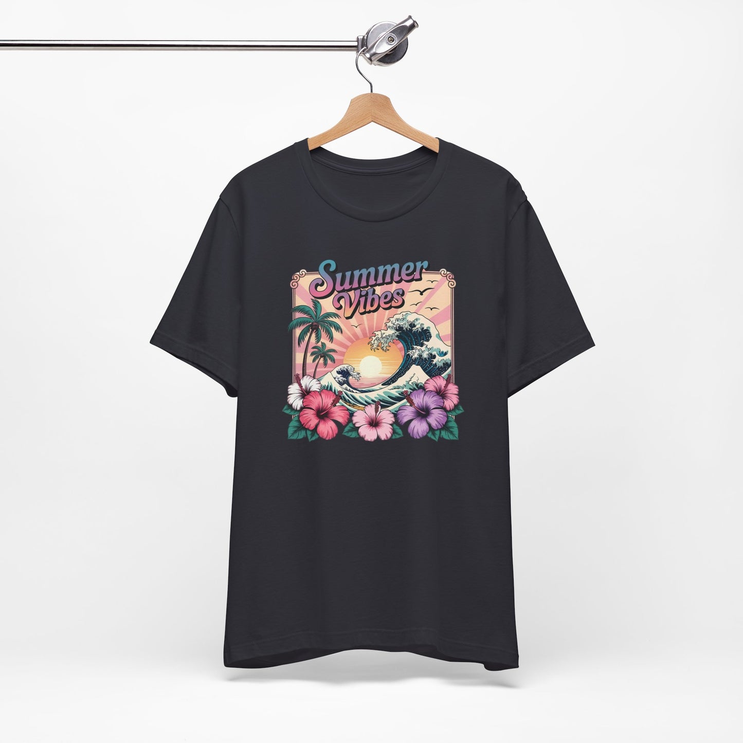 ☀️ Camiseta Summer Vibes – Ola playera vibrante, hibisco y palmeras | Camiseta gráfica para mujer