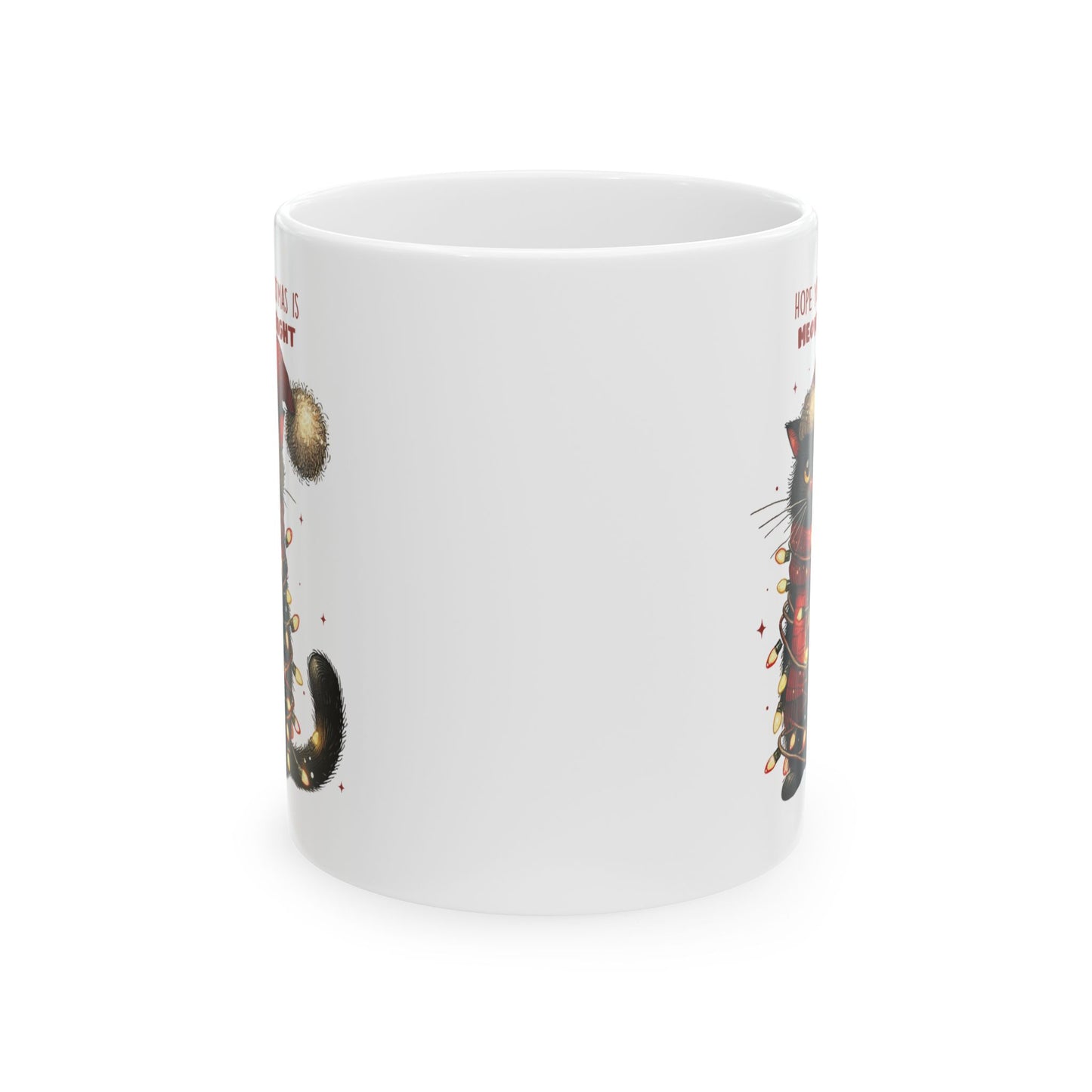 🐾🎄 Meowy & Bright Cat Christmas Mug – Festive Black Cat with Lights & Sass 🎅✨